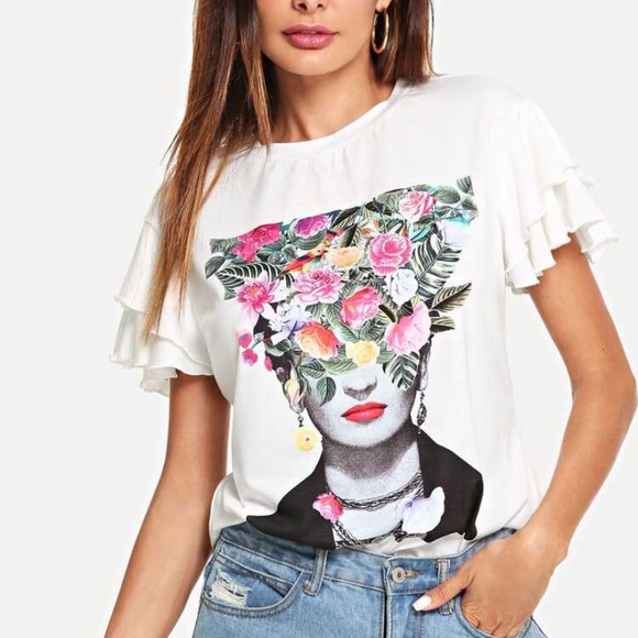 SHEIN Tops - Ruffle Sleeve Tee